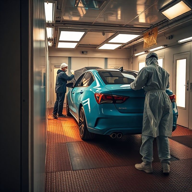 Novavorbit paint booth in Zaragoza with a car being resprayed