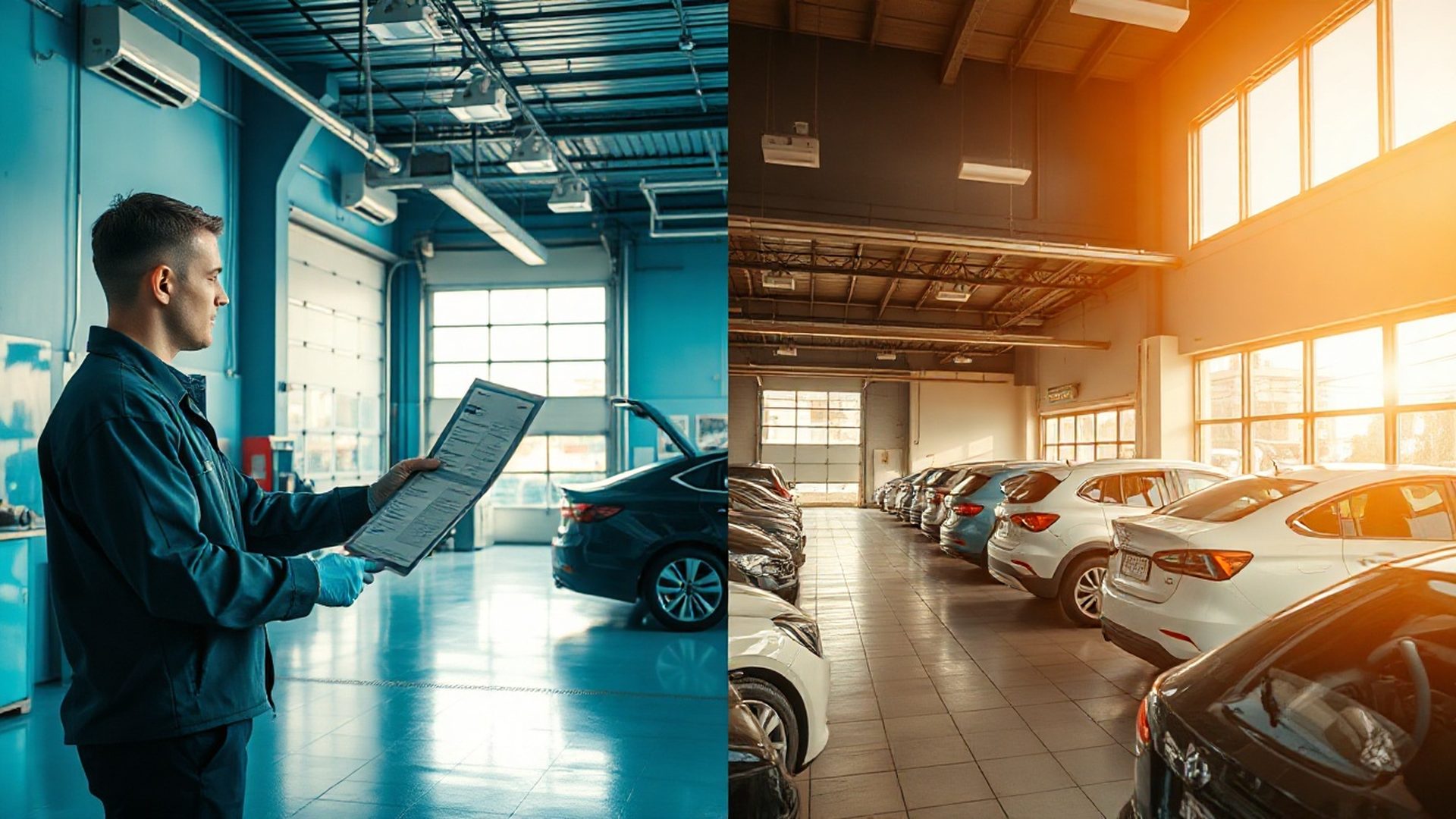 Technician handing a printed quote to a car owner inside the Novavorbit workshop in Zaragoza