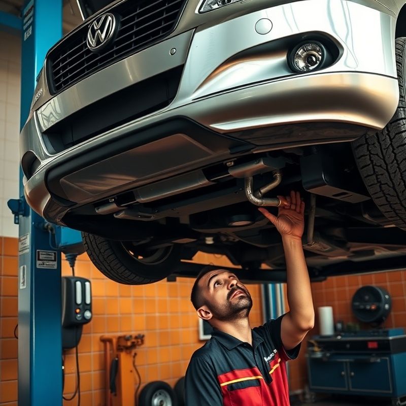 Mechanic performing an oil change under a lifted car at the Novavorbit workshop